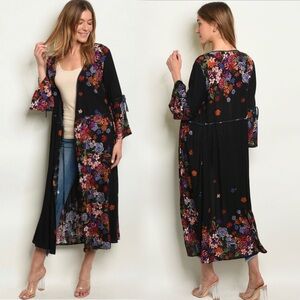 Floral Black Kimono Cardigan